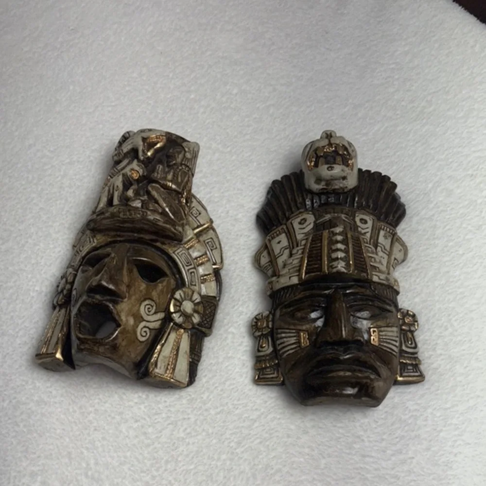 VINTAGE, hand crafted, MEXICANA Brown and Gold Wall Masks